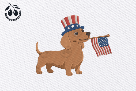 American Flag Dachshund Embroidery