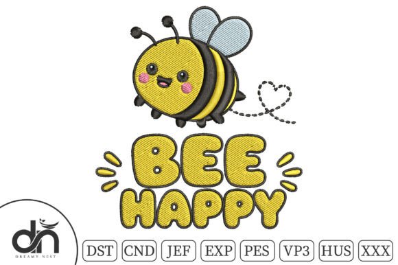 Bee Happy Cute Bumblebee Embroidery