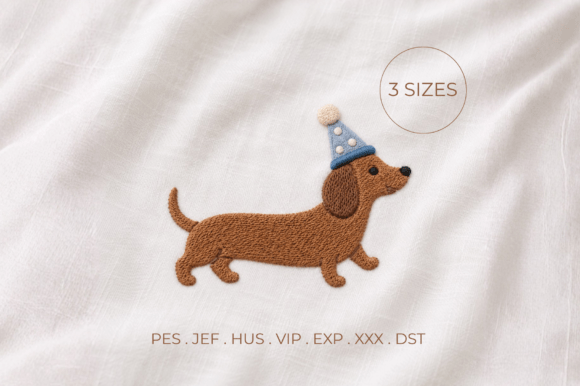 Birthday Dachshund Dog Embroidery Design Shines at Craft Fairs