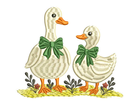Bow Tie Goose Couple Embroidery