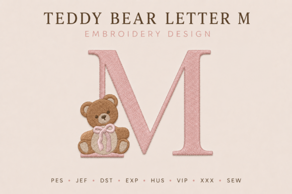 Cute Bear Letter M – Baby Embroidery Design