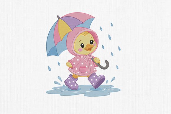 Cute Duck Rainy Day Embroidery Design