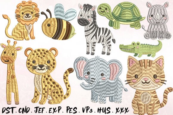 Cute Safari Animals Embroidery Bundle for Boutique Apparel