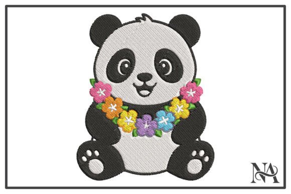 Kawaii Panda Flower Lei Embroidery