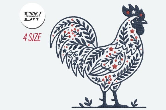 Patriotic Rooster Embroidery Design: A Seasonal Standout