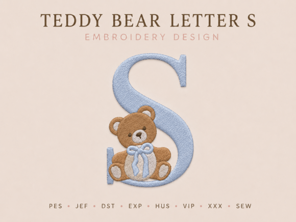Teddy Bear Letter S Embroidery Design
