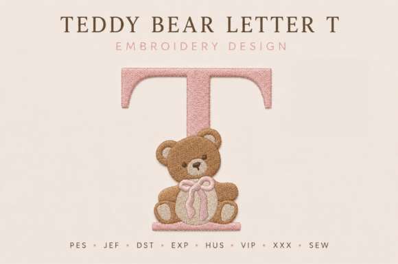 Teddy Bear Letter T Embroidery Design
